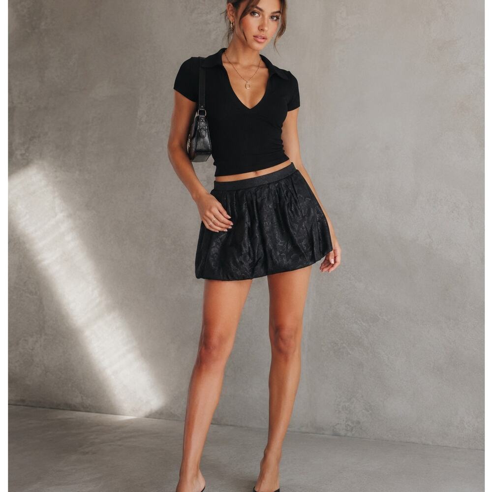 AX Armani Exchange Black Metallic Micro Mini Bubble Skirt Y2K Womens 0 Luxury